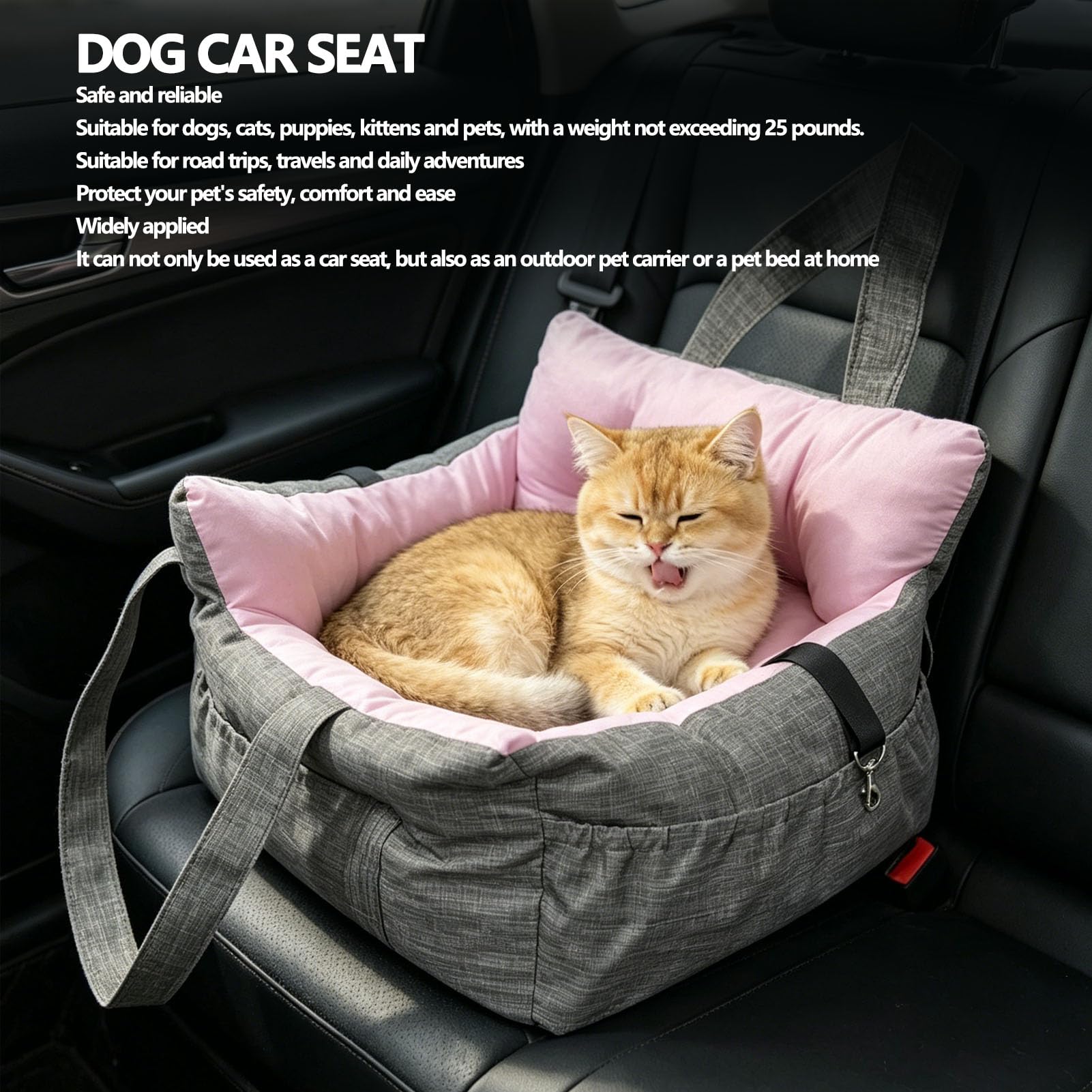 Tnfeeon 17.72x15.75x12.6inch para Perros Pequeños Medianos de hasta 25 Lbs Cama de Seguridad para Viaje para Automóvil con Cinturones de Seguridad Bolsillos de Almacenamiento Nido Portátil para