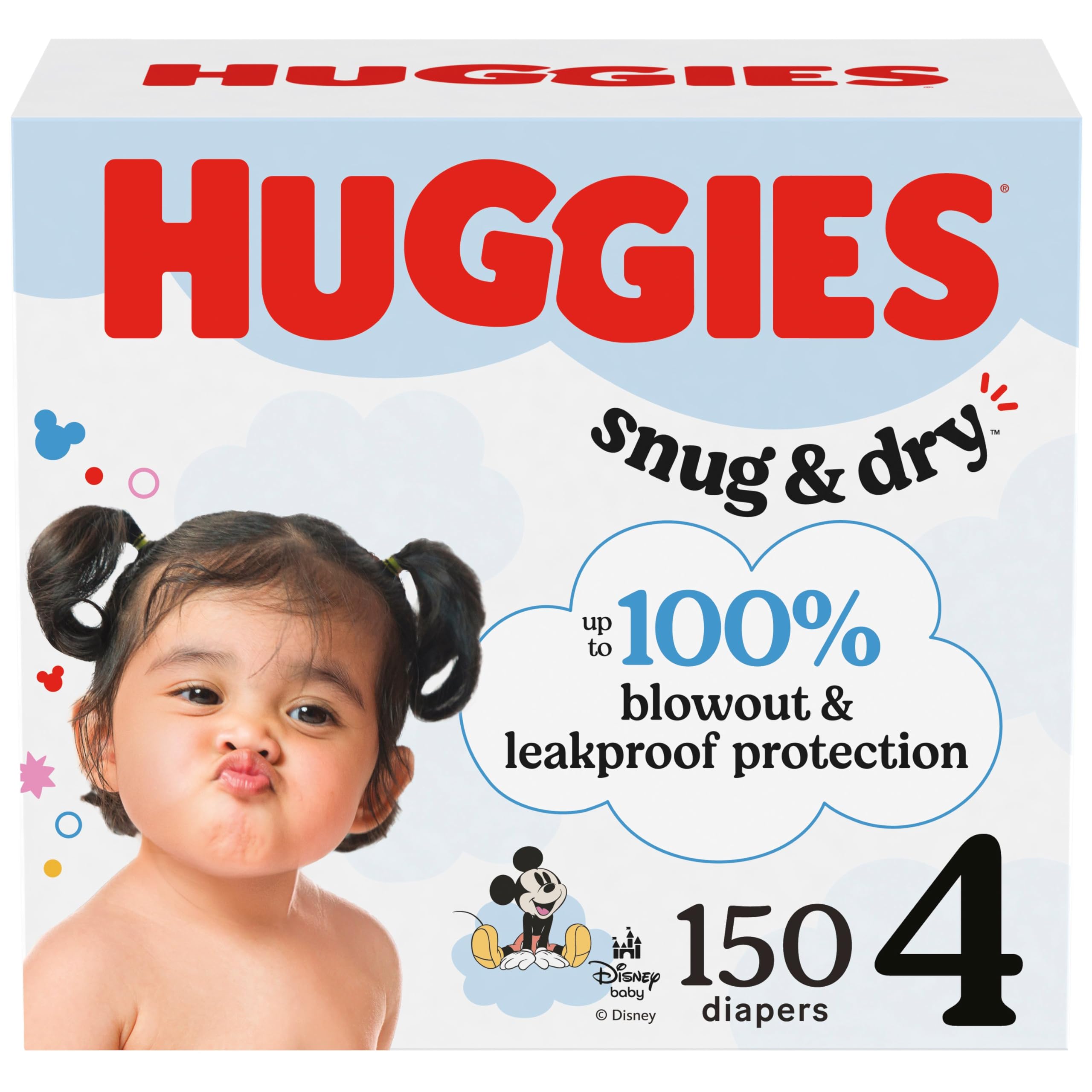 (Size:4)Huggies Size 4 Diapers, Snug & Dry Baby Diapers, Size 4 (22-37 lbs), 150 Count, Packaging May Vary