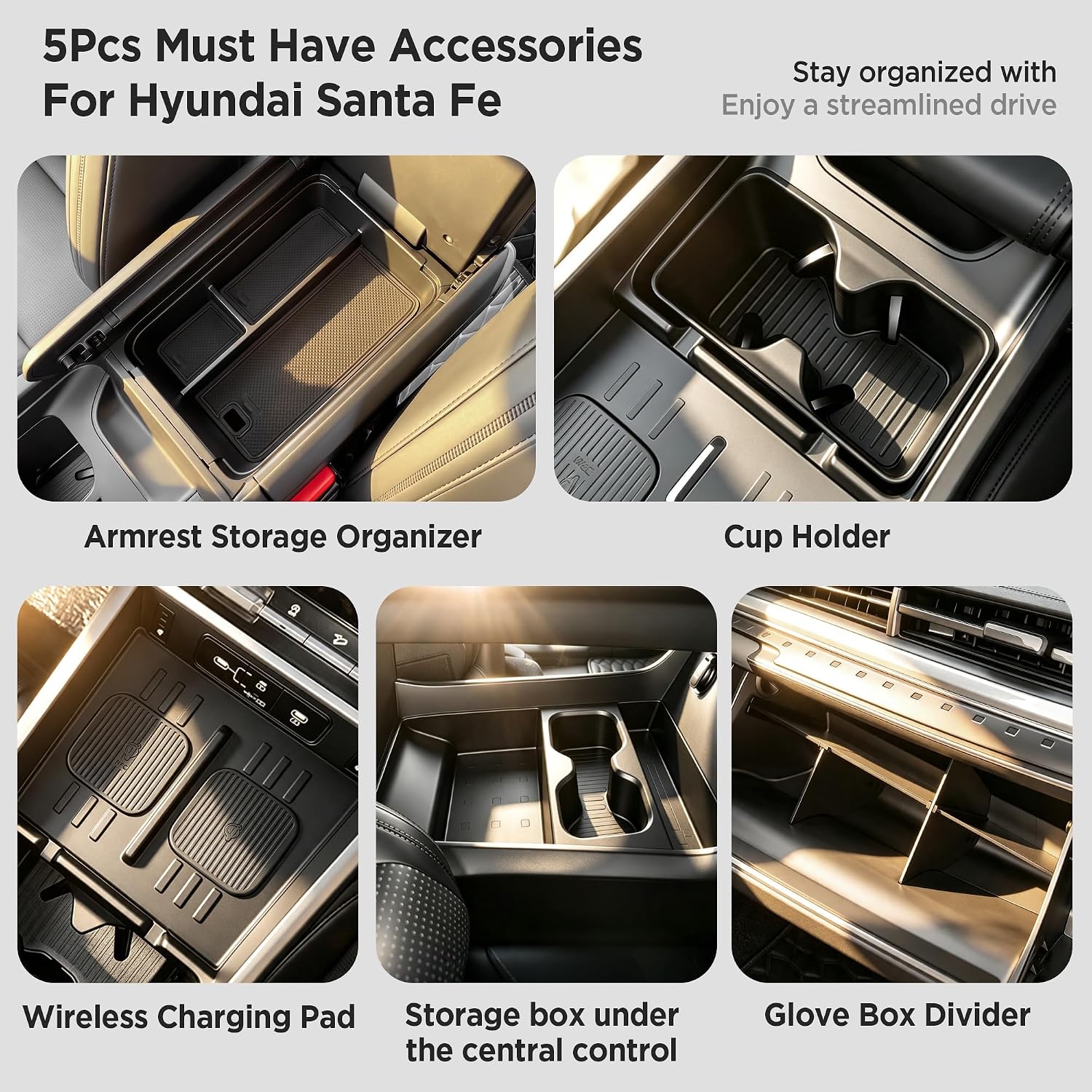 5PCS Console Organizer for Hyundai Santa Fe Accessories 2026-2024