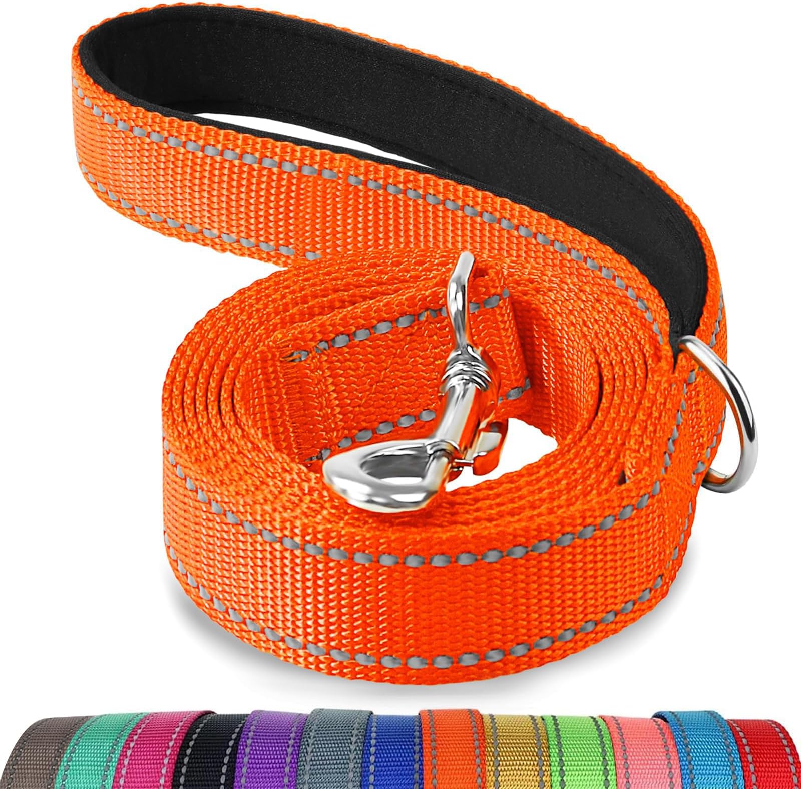Joytale Padded Handle Dog Lead, Double-Sided Reflective Dogs Leads for Training, Walking Leash for Small, Medium Dogs, 1.2m × 2cm, Orange