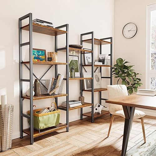 Miniatura 8 de SUPERJARE  Estantería triple de 4 niveles, estantería con 11 estantes de exhibición abiertos, estantería ancha para el hogar y la oficina, color