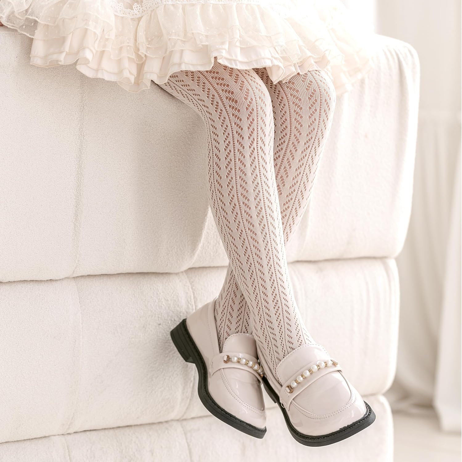 LOLANTA Girls Lace Tights Kids Sheer Patterned Fishnet Stockings 2 Pack Hollow Dance Pantyhose - Image 6