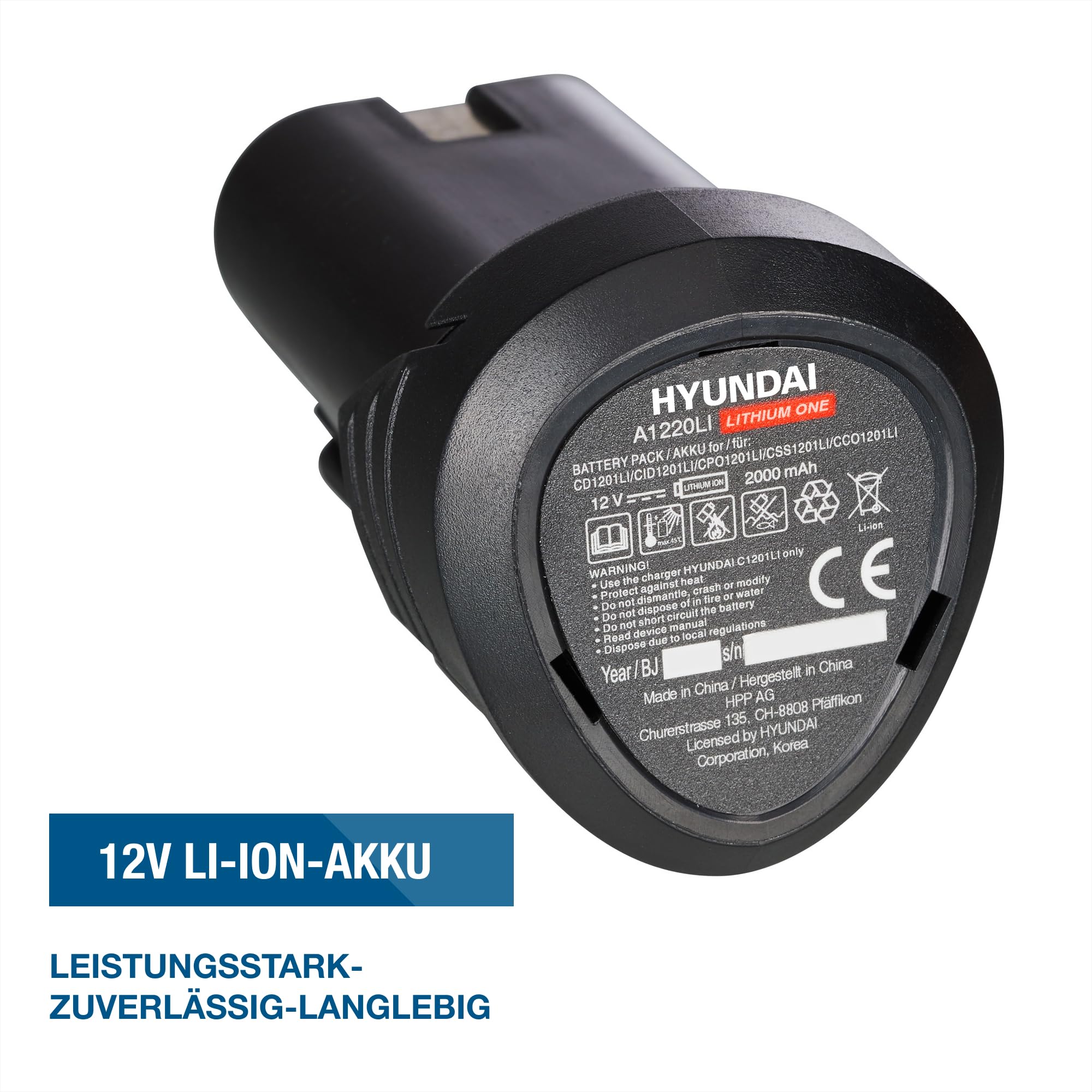 HYUNDAI Akkuschrauber CD1201LI SET, Akkubohrschrauber 12V, Akkubohrer, Bohrmaschine im Koffer mit 1 x 2.0Ah Akku, Schnellladegerät, inkl. 13-teiligem Zubehör