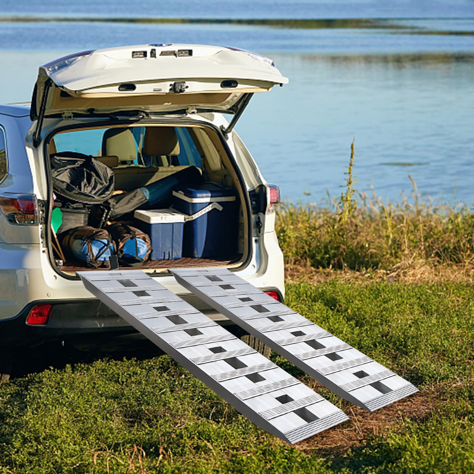 Trailer Ramp Heavy Duty Aluminum Ramps Loading Ramp for Atvs Motorcycles Mowers Carts Ramps for Pickup Trucks & Trailers 1 Pair 2 Ramps [60