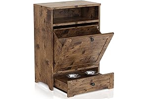 Dog Feeding Station with Food Storage, 2 Raised Dog Bowls, Pull-Out Elevated Dog Bowls