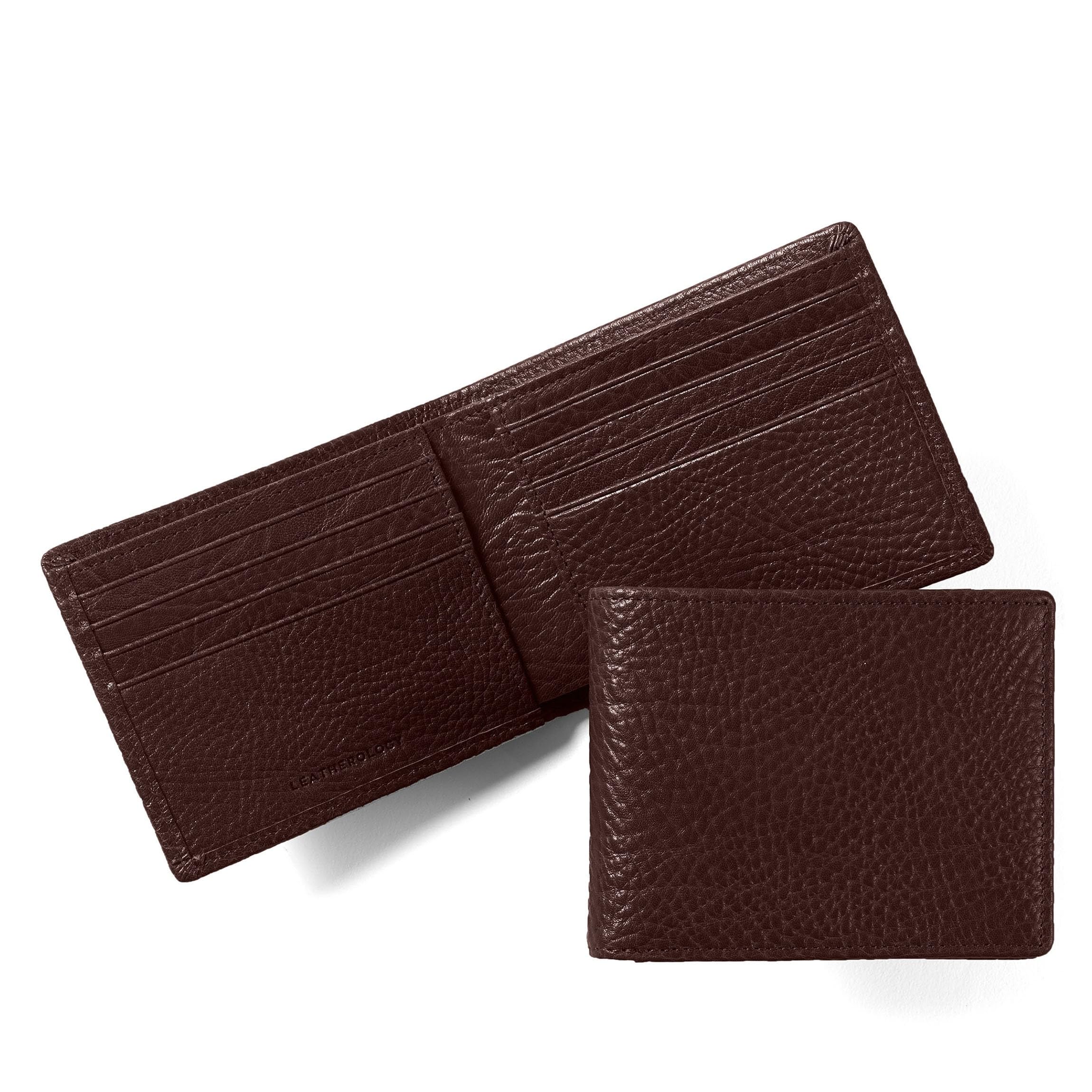 Leatherology Premium Espresso Bifold Wallet - 8 credit card slots, single bill compartment, slimmer folded design
