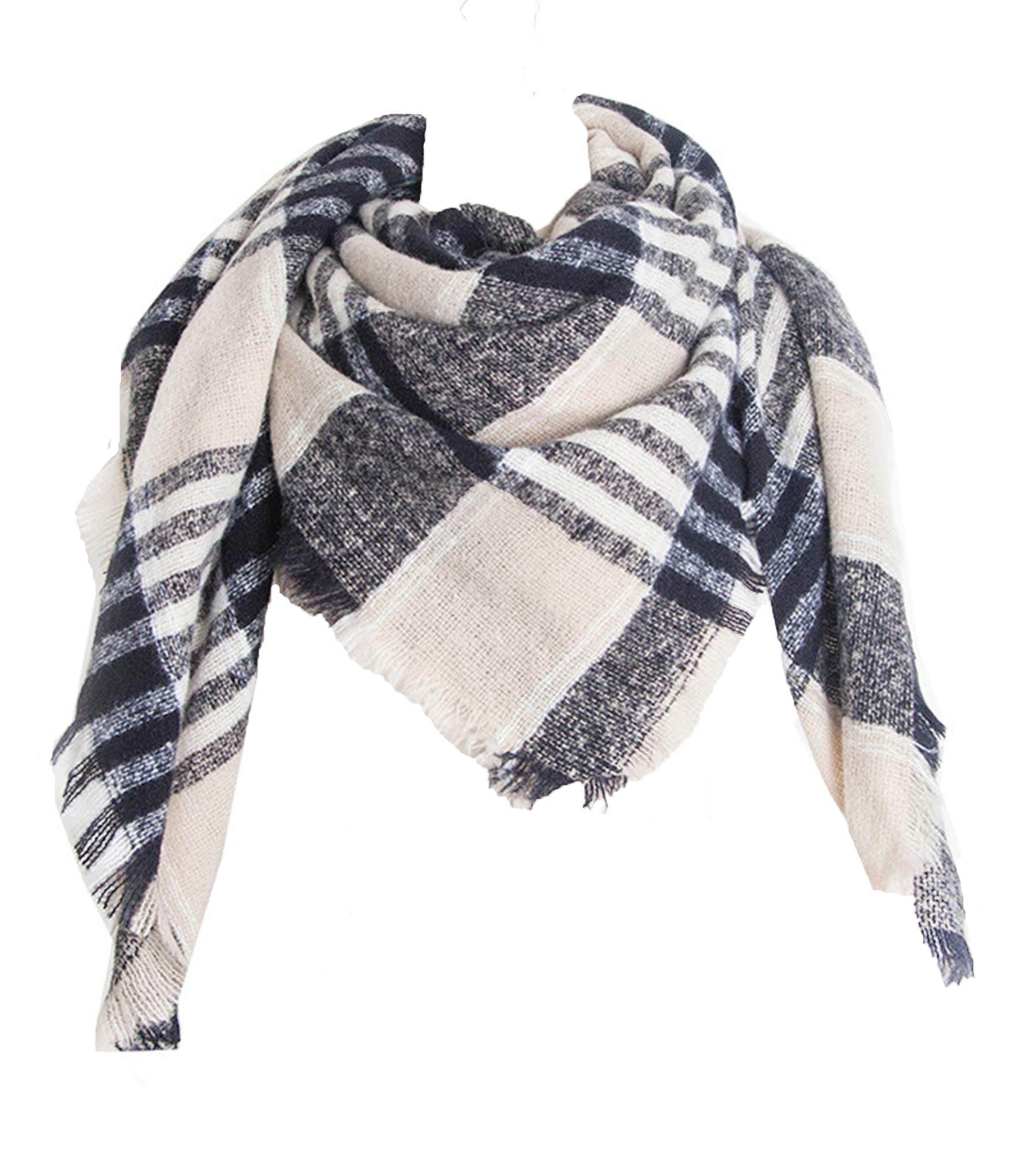 Wander Agio Womens Warm Scarf Square Shawls Infinity Scarves Stripe Plaid Rough Surface