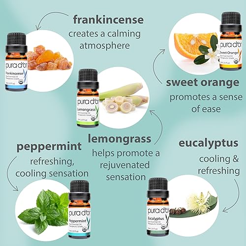 Miniatura 8 de PURA DOR Perfect 10 - Caja de madera de aceite esencial 03fl oz USDA orgánico 100 puro grado terapéutico árbol de té-limón-lavanda-dulce