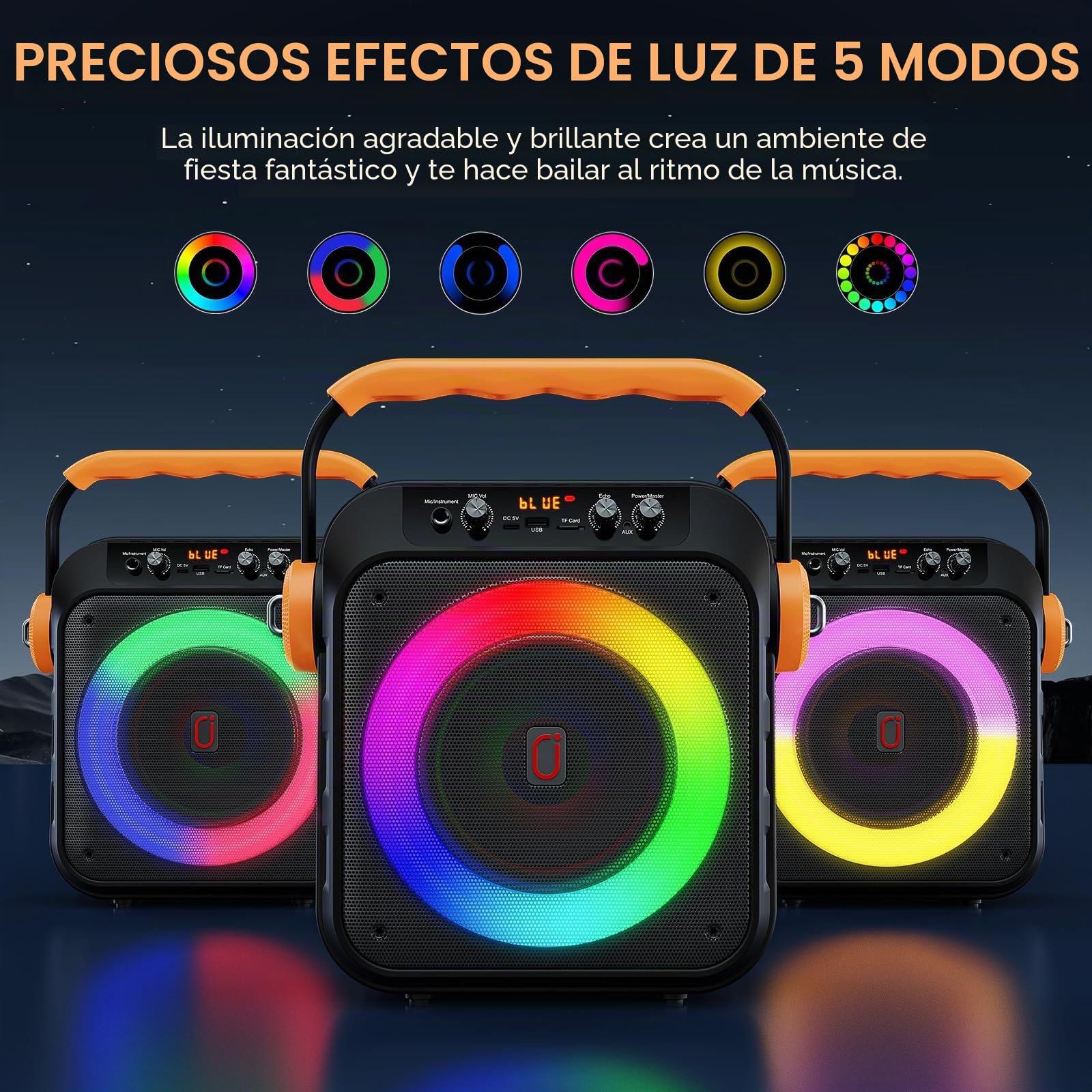 JYX Karaoke 2 Microfonos Inalambricos, Altavoz con Microfono, Karaoke Profesional, Karaoke Portatil, Altavoz Bluetooth con Efectos de luz LED, Apto para Adultos/niños.