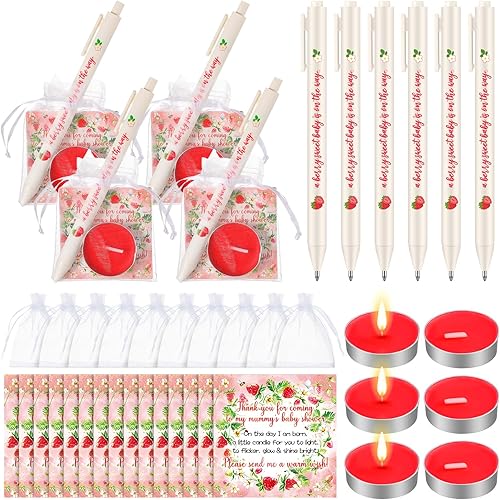 Miniatura 7 de Qilery 50 juegos de regalos de baby shower para invitados, incluye 50 velas de té, 50 bolígrafos retráctiles, 50 bolsas de regalo, 50 etiquetas de