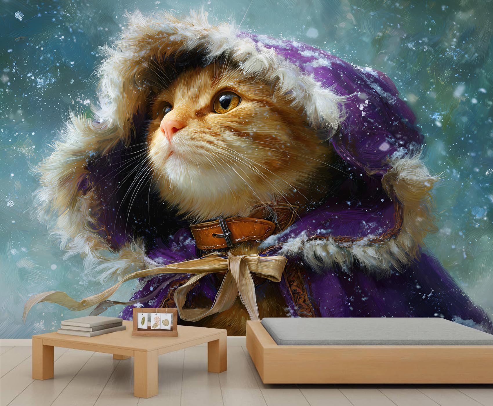 Cat Wallpaper Purple Cloak Cat Wallpaper Bedroom Cute Animal Wall Murals for Living Room Decorative Room Decor TV Background Large Mural Poster 490 X 350 cm