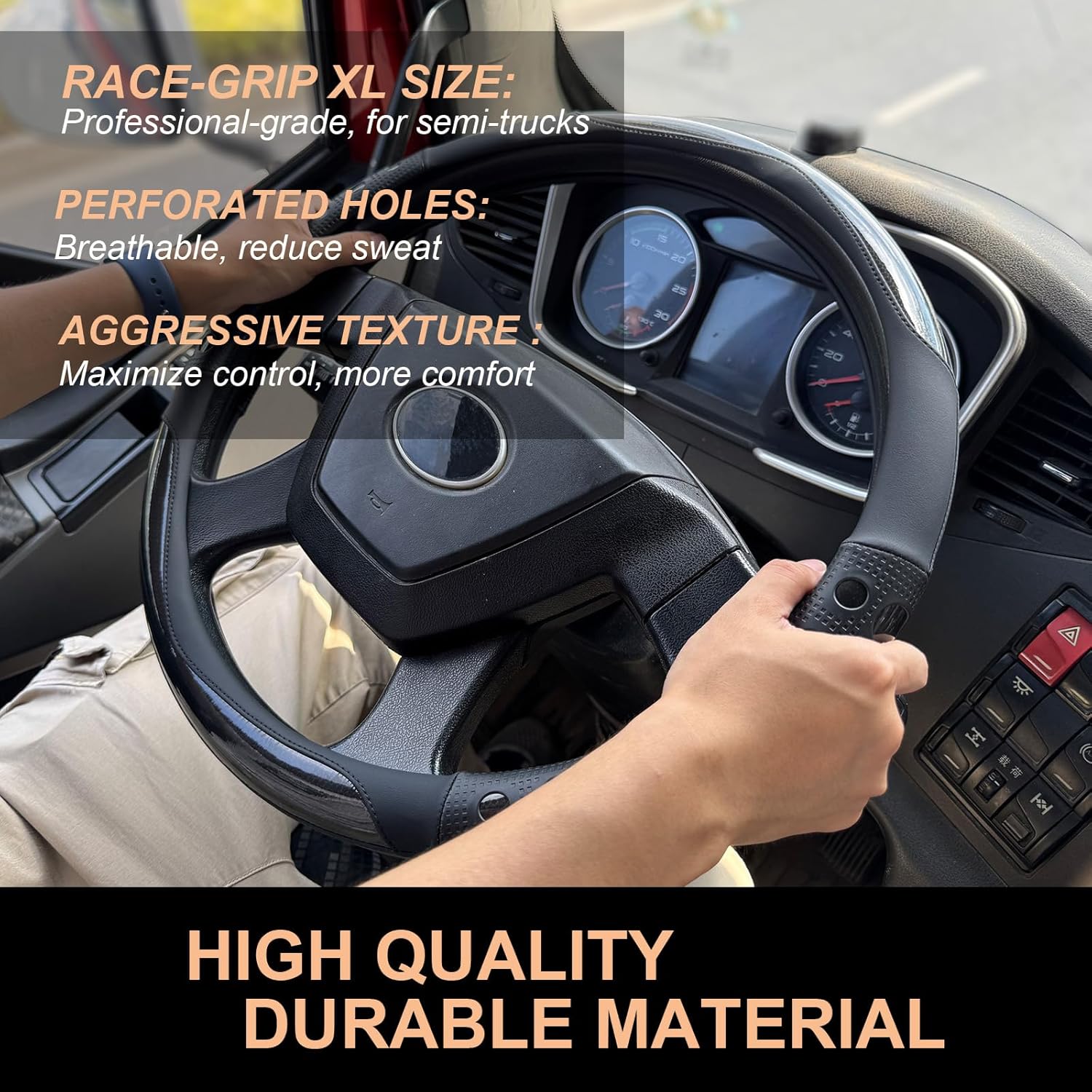 PINCTROT XL Size 17.5-18 in Race Grip Steering Wheel Cover for Semi Truck, Fits RV, Big Rig Trucker, 18 Wheeler and Classic Cars, Anti-Slip Silicone Perforated Design 17.5-18 Inch (Racing Black)
