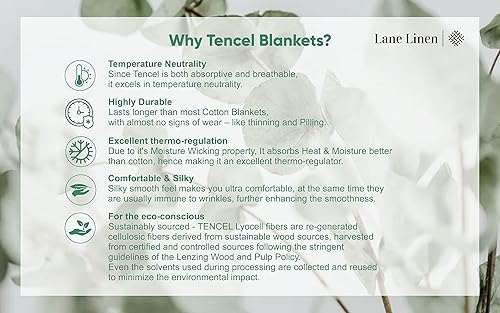 Miniatura 4 de LANE LINEN Manta tamaño King  Manta duradera, suave, refrescante, acogedora, ligera, 100% de origen sostenible, puro Tencel y franela de algodón de