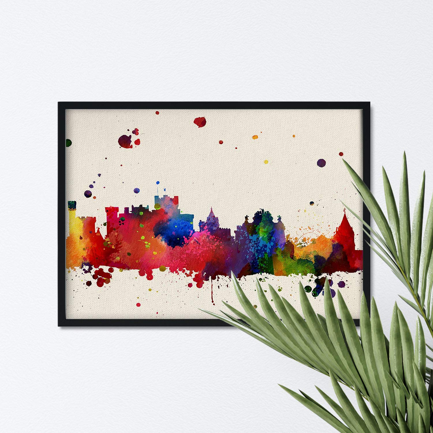 Nacnic Pamplona Art City Of Skyline Watercolor Style And Color Explosion. Poster A3 Size. Home Decor With Images Of Spanish Skylines In Watercolor Style