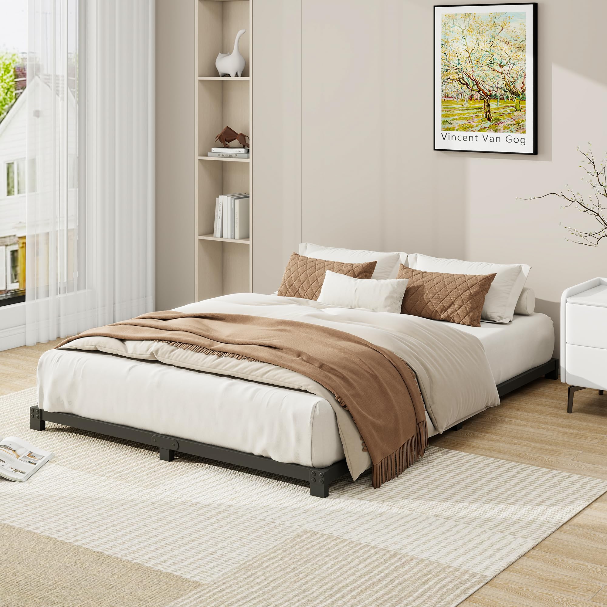 Telaio per letto matrimoniale, altezza 8 cm, struttura in metallo 135 x 190 cm, resistente, struttura letto matrimoniale con supporto a doghe in acciaio, nessuna base del letto necessaria