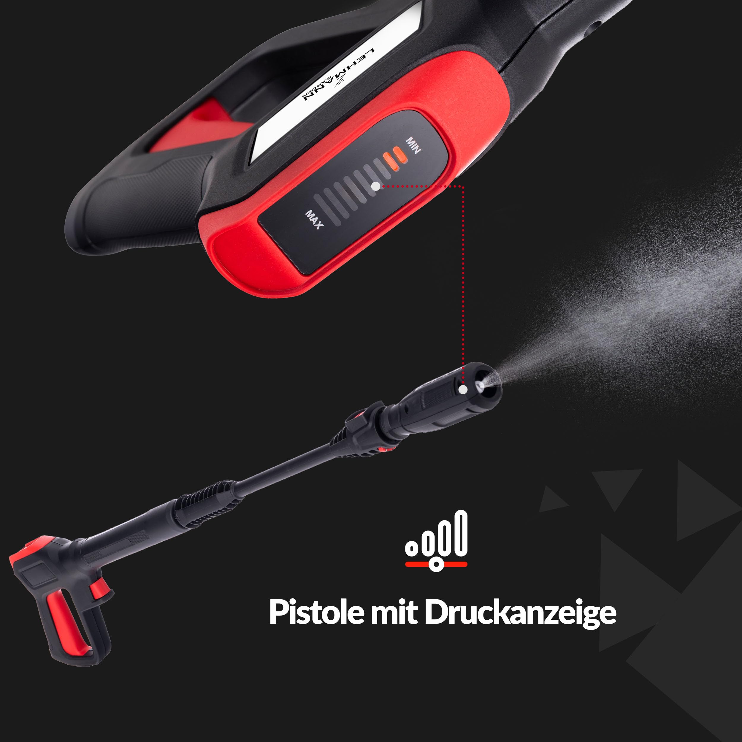 LEHMANN Austin Hochdruckreiniger mit Aluminiumpumpe, 1800 W, max. 220 bar, 450 l/h Fördermenge, 5m Schlauch, Zubehör: Turbo- & Verstelldüse & Schaumsprüher, Druckreiniger für Auto, Terrasse