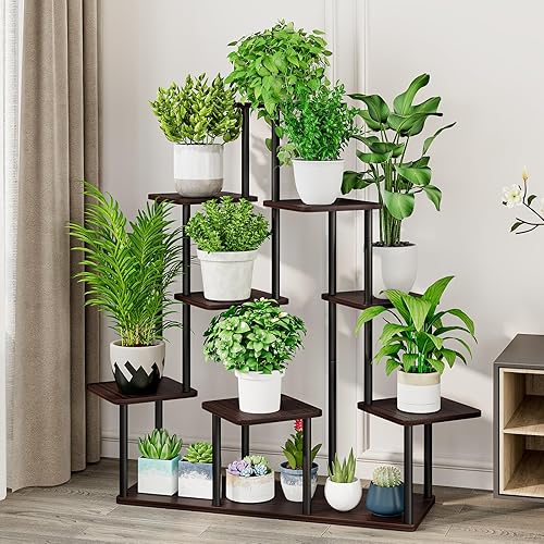 Miniatura 2 de AZERPIAN Soporte para plantas de 9 niveles para interiores, estante de flores de metal para múltiples plantas, soportes altos de flores para patio,