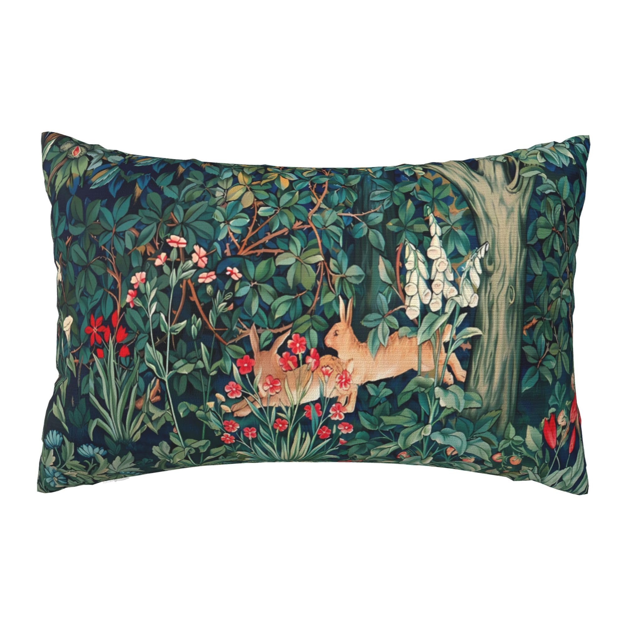 Keebik William Morris Fox Hares Blue Green Floral Fores Throw Pillow Cover Soft Decorative Throw Pillowcases Cushion Case for Home Decor Living Room Bed Couch Car 12x20 Inch