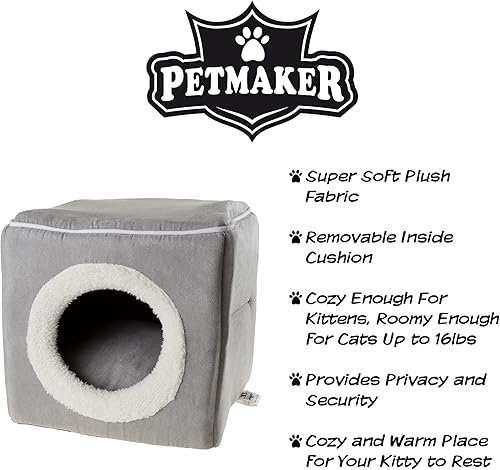 Miniatura 4 de PETMAKER Cat House - Cama interior con cojín de espuma extraíble, cueva de gato para cachorros, conejos, cobayas, erizos y otros animales pequeños