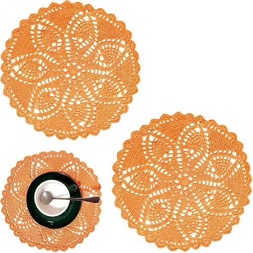 BIBITIME 2 piezas de manteles de encaje para mesa, doilies de 11 pulgadas a 12 pulgadas, redondos, hechos a mano, de ganchillo, para la cocina,