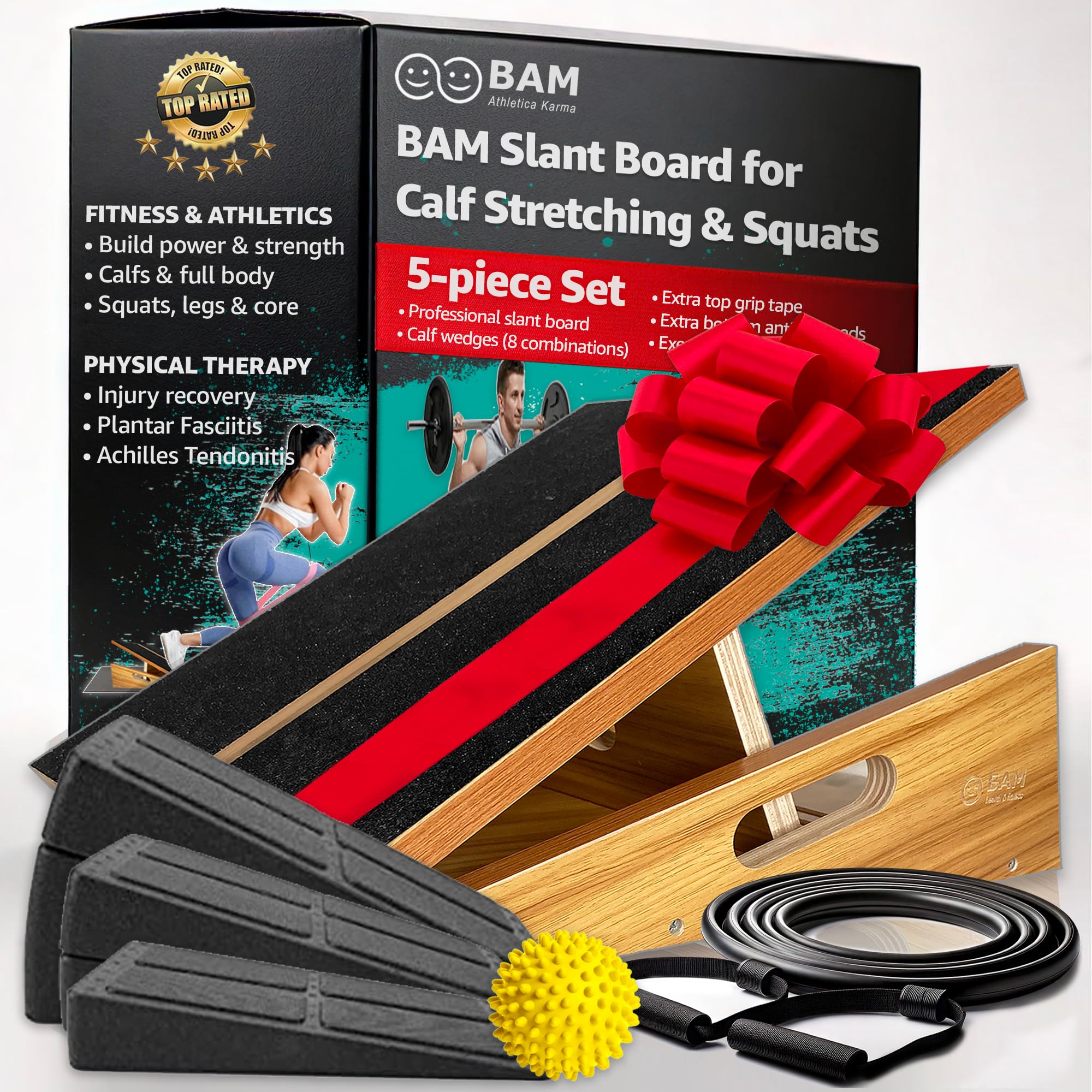 BAM Slant Board | Calf Stretcher Slant Board for Calf Stretching, Squats & Mobility Training | Heavy-Duty Slant Boards for Exercise, Strength, Balance & Flexibility | Adjustable Non-Slip Incline Board