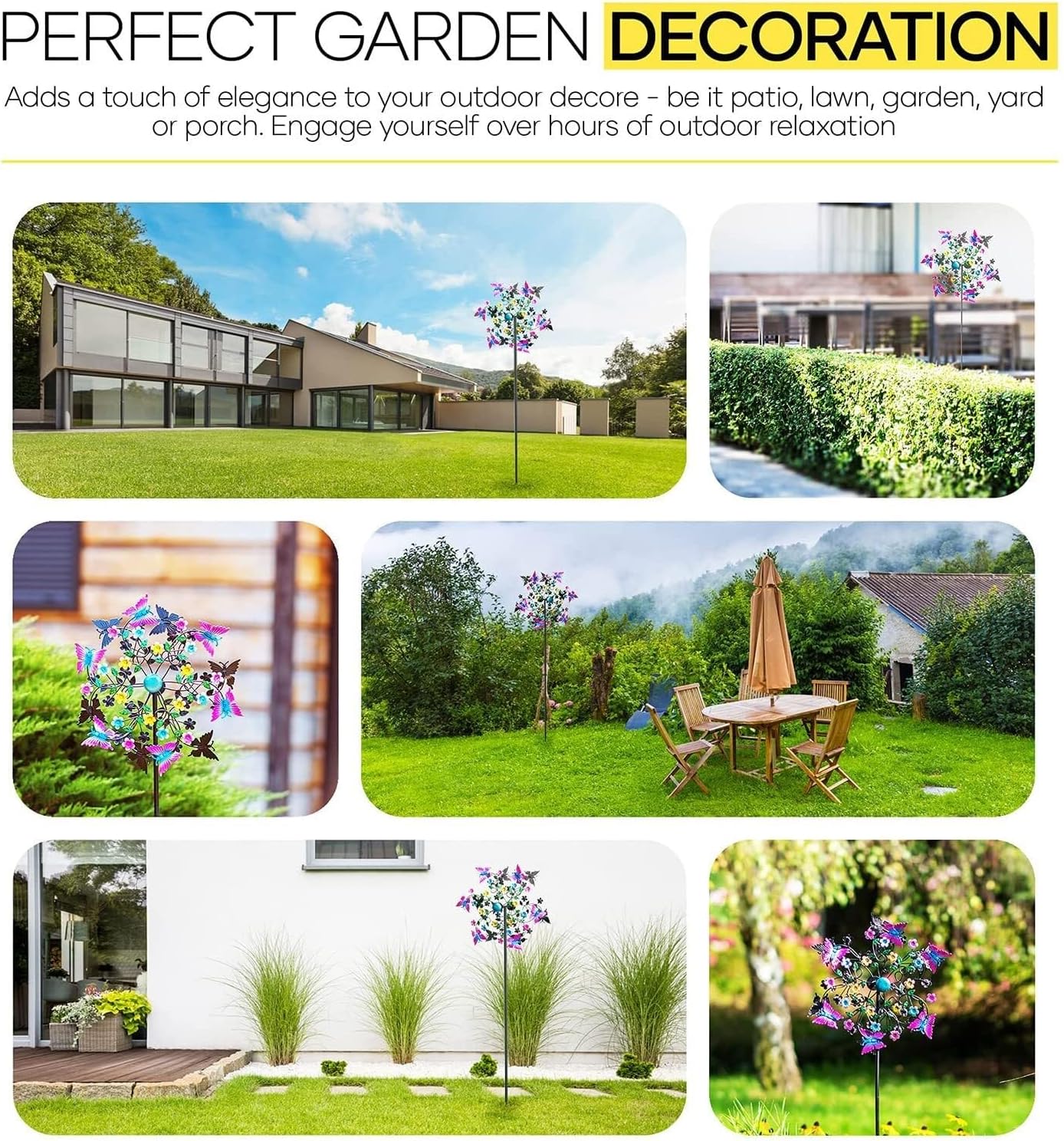 Usoway Iron Colorful for Wind Spinner Stakes Patio Windmill Courtyard Garden Decoration Outdoor Accessories Garden Windmill Windmill Decorations for Home Metal Windmills for The Yard Metal, 665599