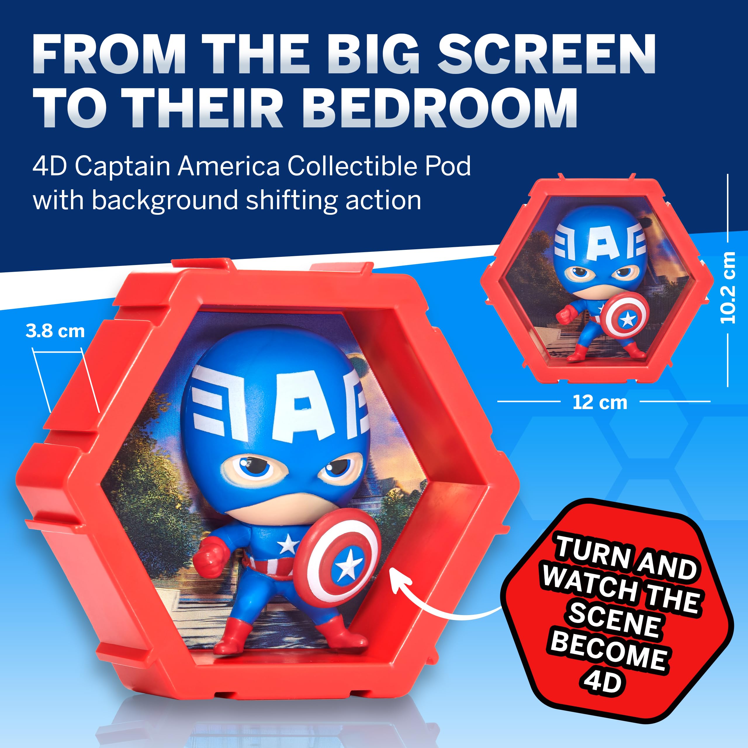 WOW! PODS - 4D Marvel Kapitan Ameryka, unikalna figurka kolekcjonerska z pomponem, która wybucha z ich świata do Twojej, ekspozycji ściennej lub półkowej, zabawki i prezenty Marvela, seria 1 nr 455