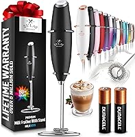 Zulay Kitchen Milk Boss Frother Wand - Powerful Handheld Electric Mixer for Lattes, Cappuccino, Matcha & Protein Shakes with Duracell Batteries - Black
