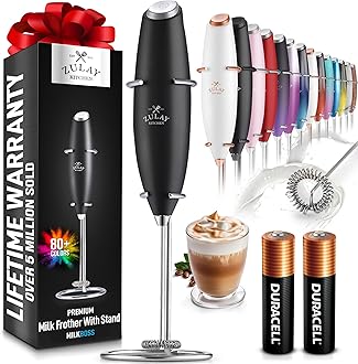 Zulay Kitchen Original Milk Frother Handheld Battery-Powered Foam Maker For Lattes - Whisk Drink Mixer For Coffee, Mini Foamer For Cappuccino, Frappe, Matcha, Hot Chocolate By Milk Boss (Black)