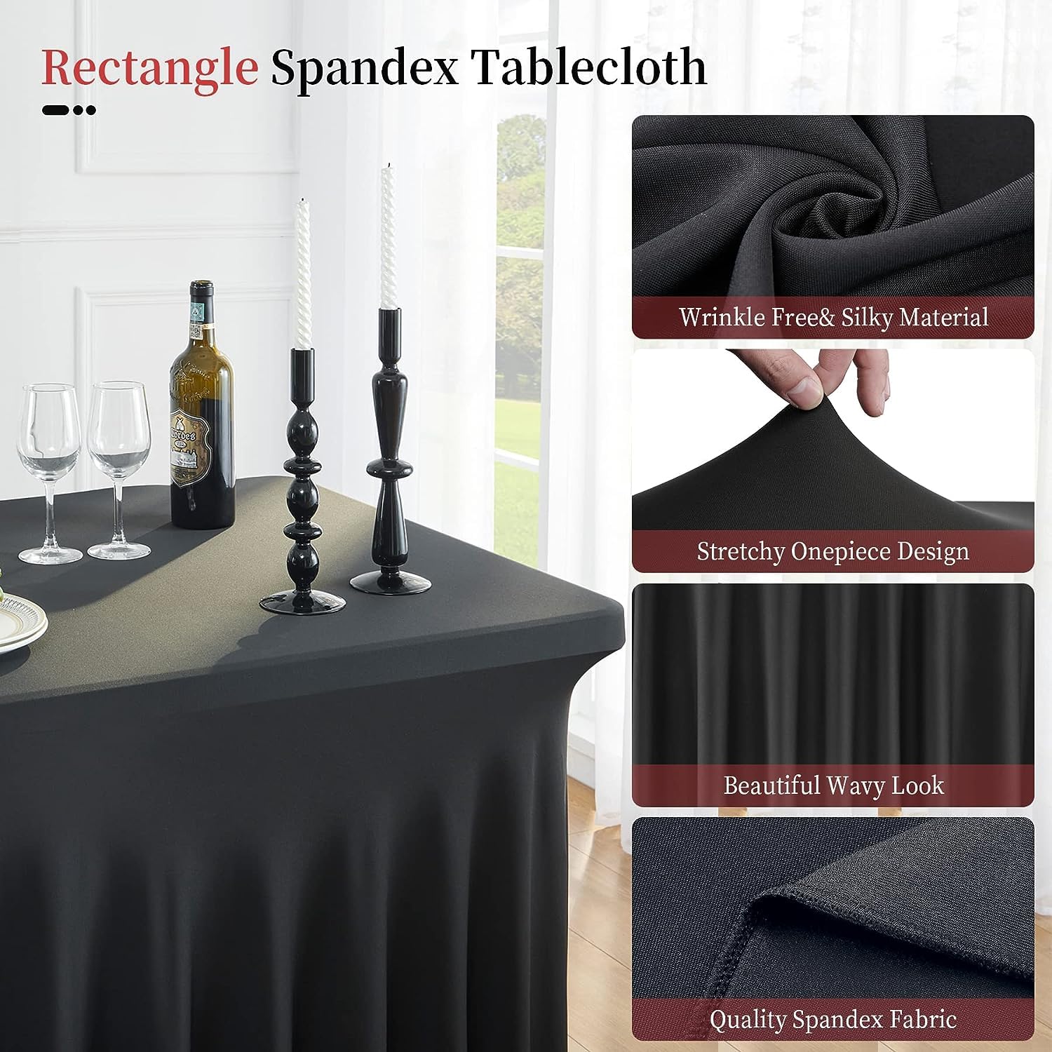 6 stuks rekbare spandex tafelkleden voor 1,8 m rechthoekige tafel, wasbaar en kreukvrij stretch tafelkleed, rechthoekig, voor feestjes, evenementen, bruiloften, banketten, 183 x 76 x 74 cm (l x b x h