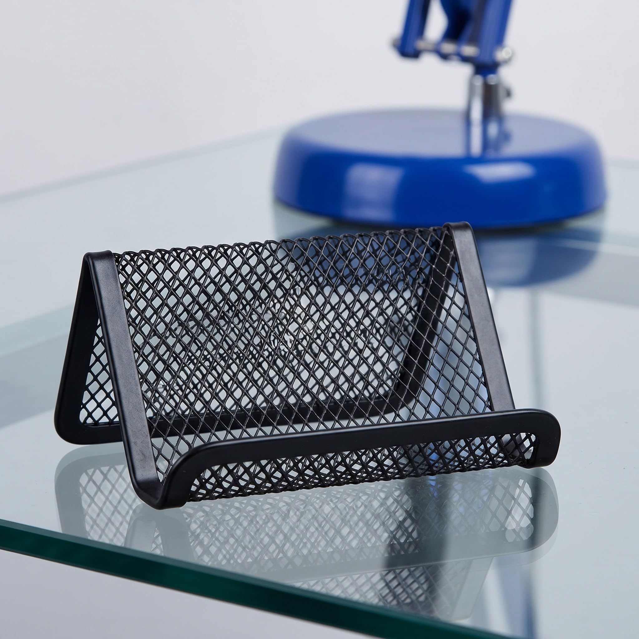 OUNONA 12 tarjeteros de malla para escritorio - Soporte resistente de metal para tarjetas - Organizador de tarjetas de visita para oficina - Pequeño tarjetero de escritorio para el hogar o la escuela