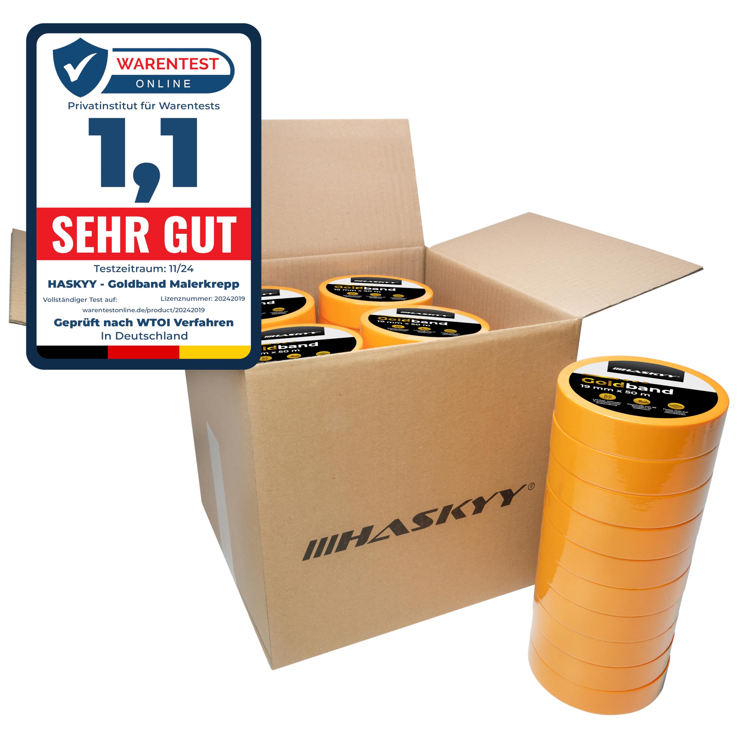 HASKYY Cinta de Pintor 19mm x 50m - 50 rollos de cinta de carrocero pintura, masking tape - Enmascarar Paredes de Precisión Cinta Adhesiva no Deja Residuos