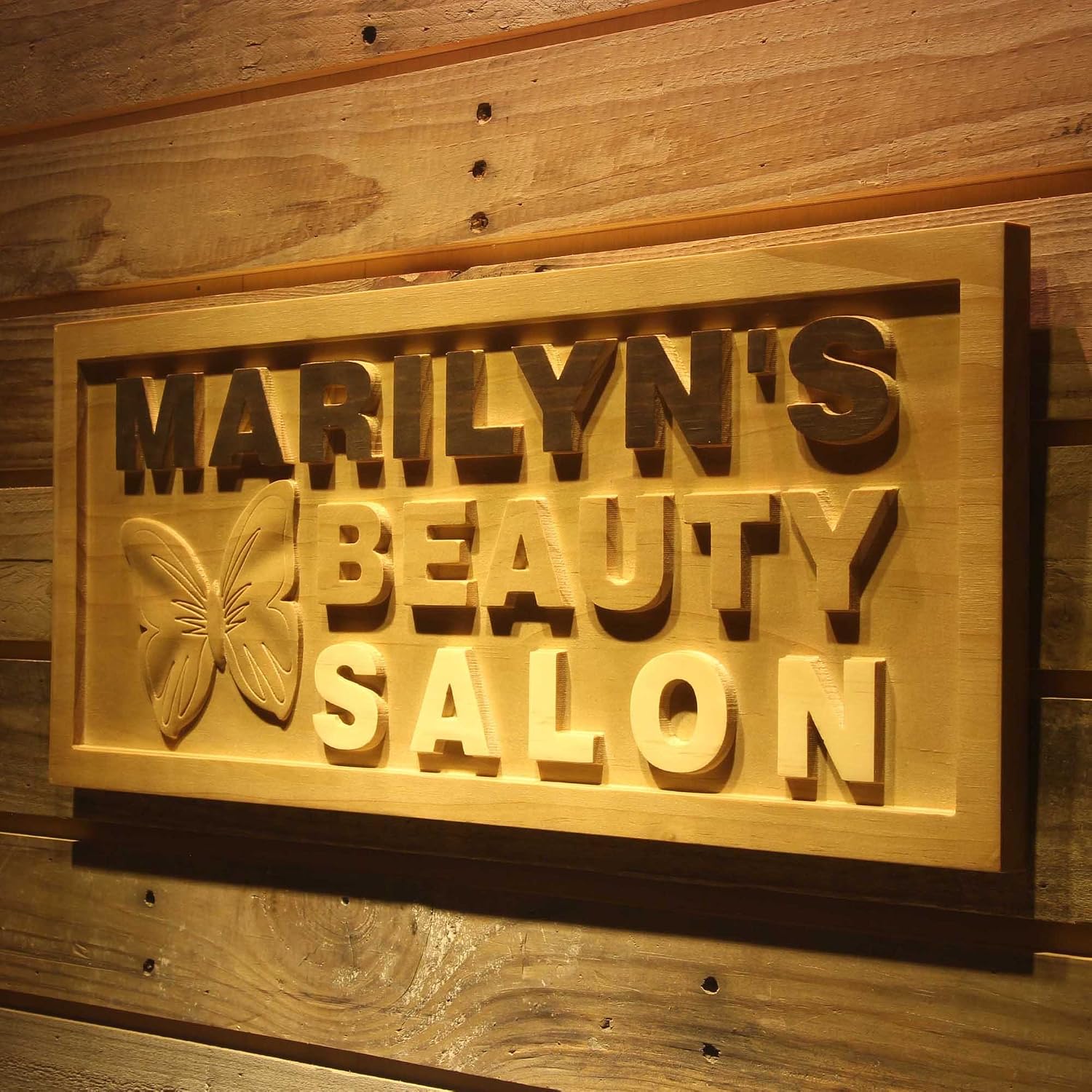 ADVPRO wpa0195 Name Personalized BEAUTY SALON Butterfly Decoration Wood Engraved Wooden Sign - Medium 18.25 x 7.25