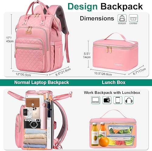 Miniatura 4 de Mochila de almuerzo, mochila para laptop de 15.6 pulgadas para mujeres, enfermeras, profesores, mochila de trabajo con lonchera aislada, Rosa,