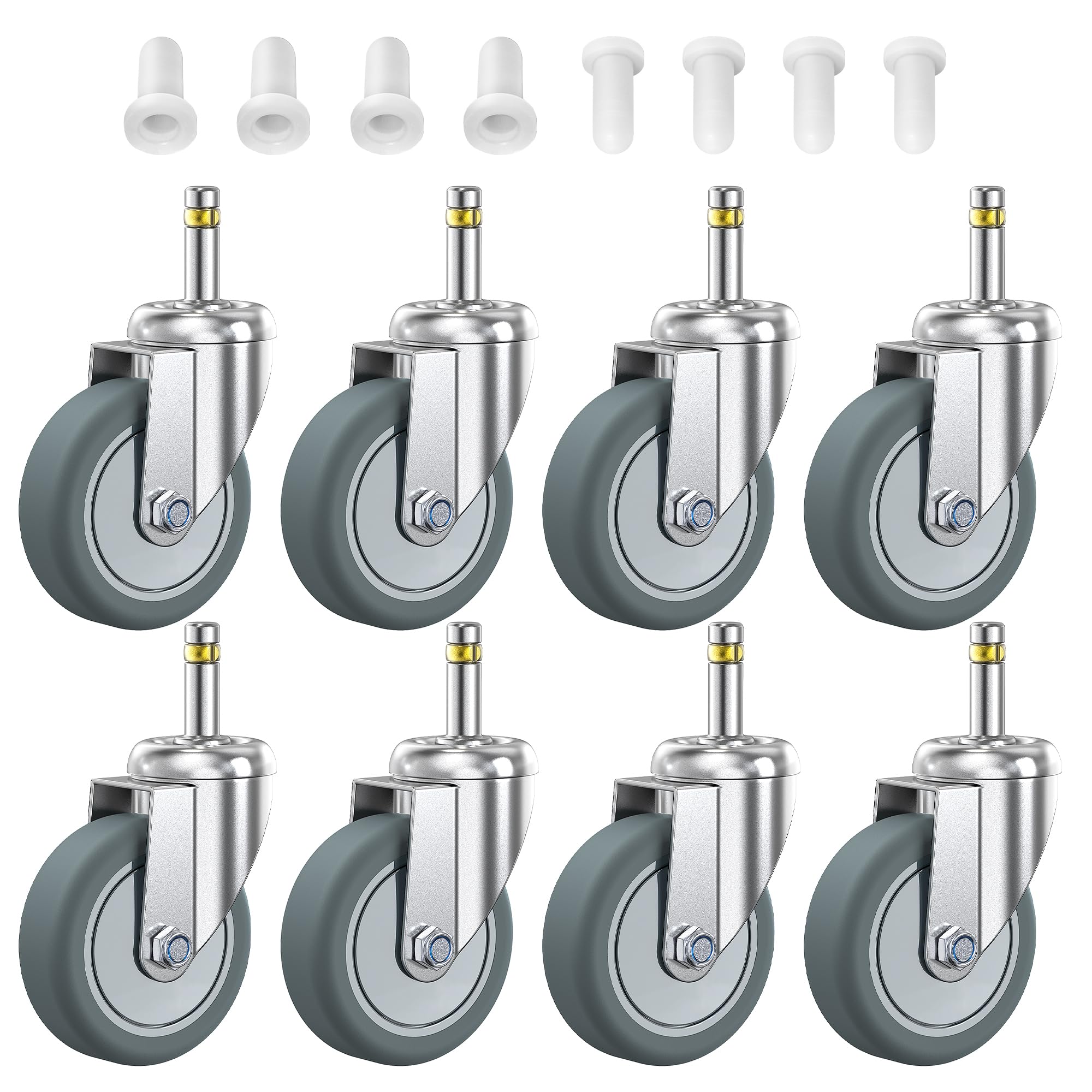 Sohnvwtgd 8 Stem Caster Wheels 4 Inch Casters Set Of 7/16-Inch Stem Diameter Swivel Castors Heavy Duty Tpr Rubber Replacement Castor For Cart, Stool, Mop Bucket, Grill, Shop Vac