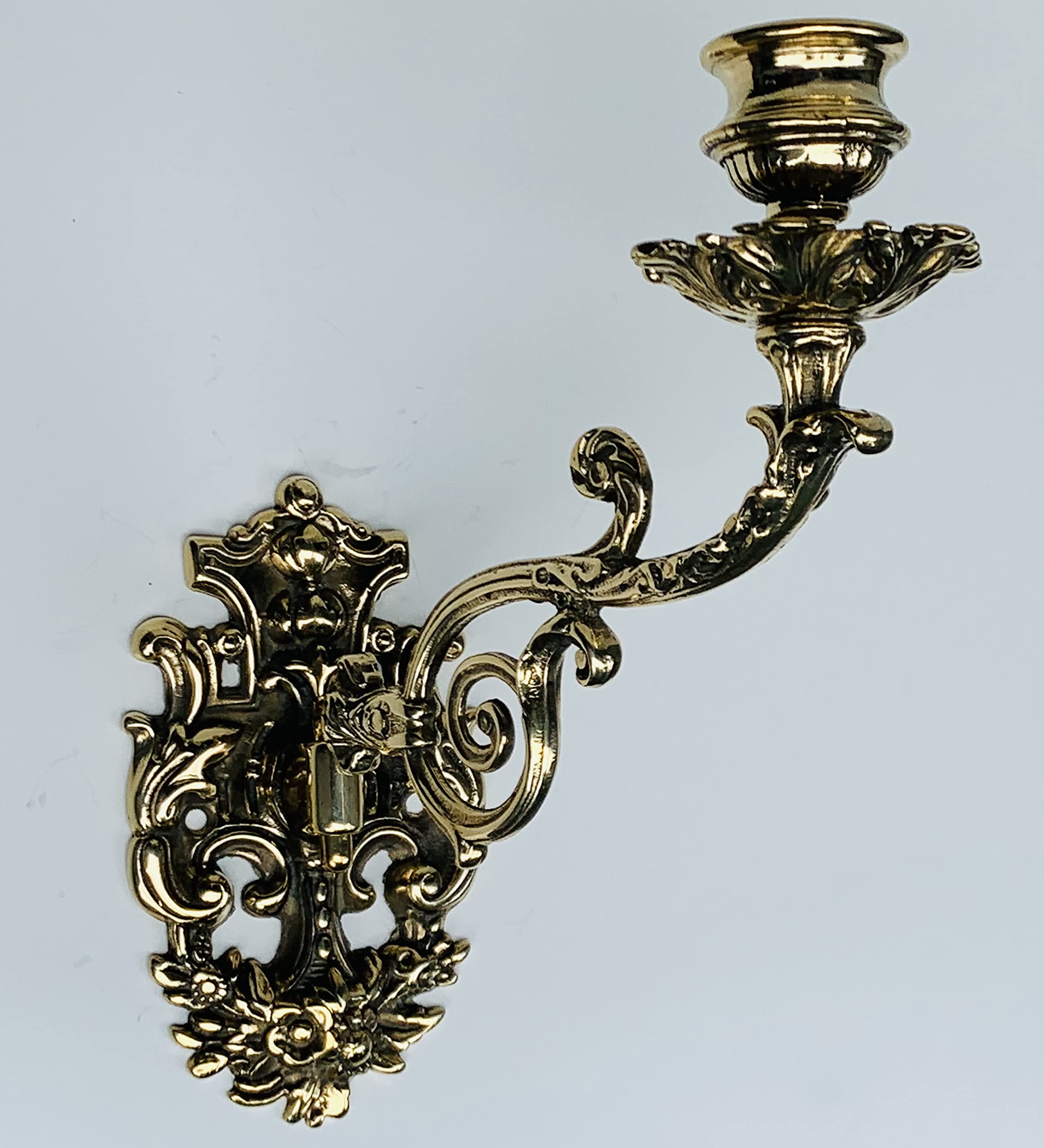 Wandleuchter Antik Kerzenhalter Klavierleuchter Messing Schwenkbar verziert Wandapplik 23cmx 9 cm Wandkerzenleuchter Gold Wandkerzenhalter SA 221