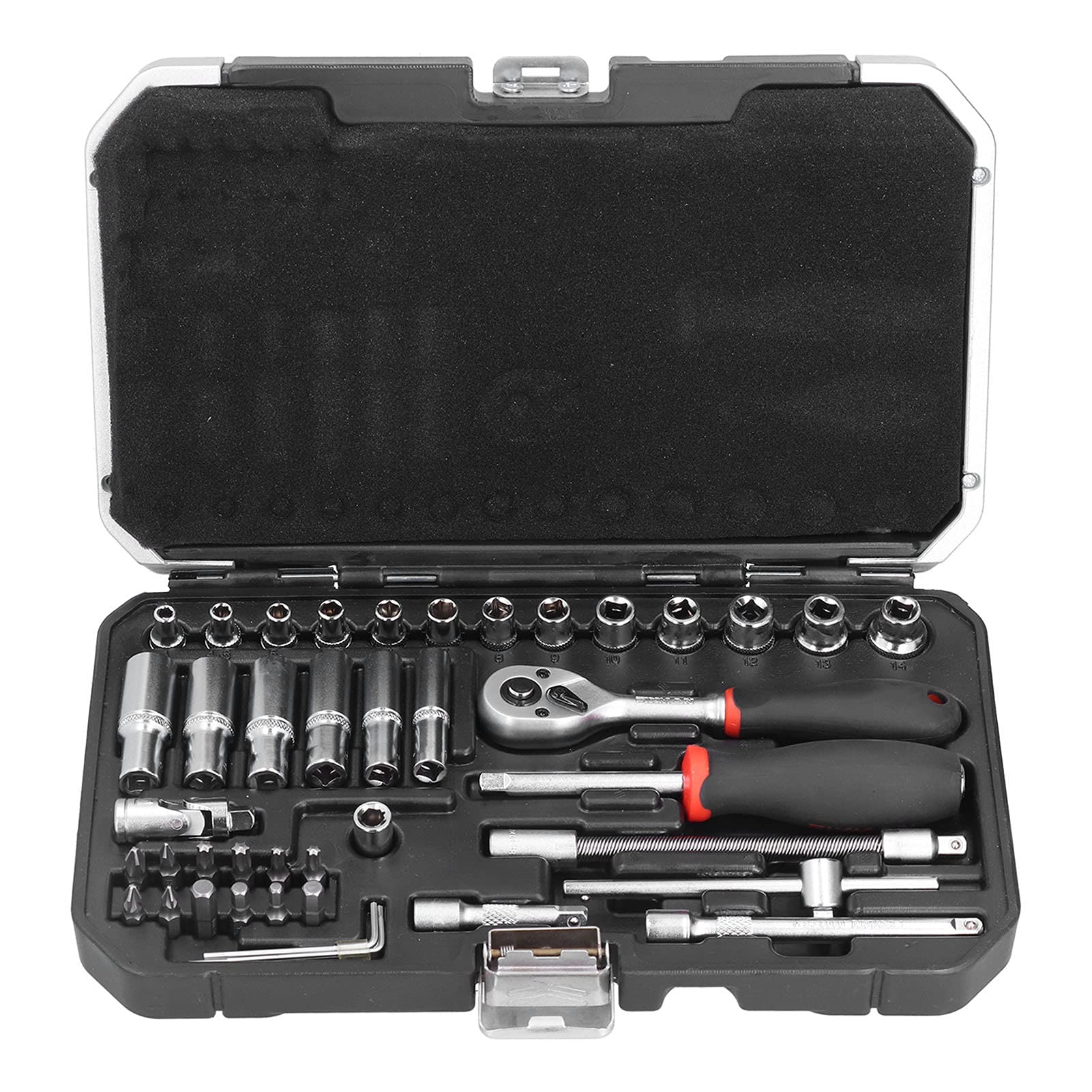 Ejoyous FIXMAN Set di Chiavi a Bussola, Set di Chiavi a Bussola e Cricchetto CR V 42 Pezzi 1 4 Pollici con Bussole da 4 a 14 Mm, Accesso a 360 Gradi, Custodia per Riparazioni Auto Meccaniche di Garage