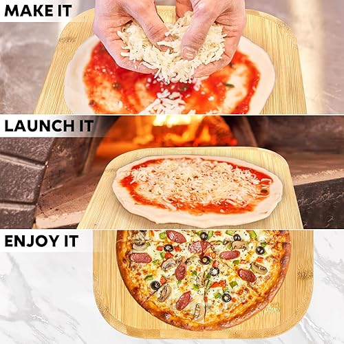 Miniatura 6 de Pala de pizza, paleta de pizza de bambú natural de 16 pulgadas, accesorios esenciales para hornos interiores y exteriores, hornear pizza casera,