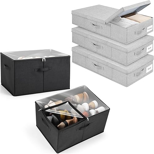 Homaisson Paquete de 2 organizadores de almacenamiento de zapatos para armario, caja de zapatos grande + 3 unidades de almacenamiento debajo de la