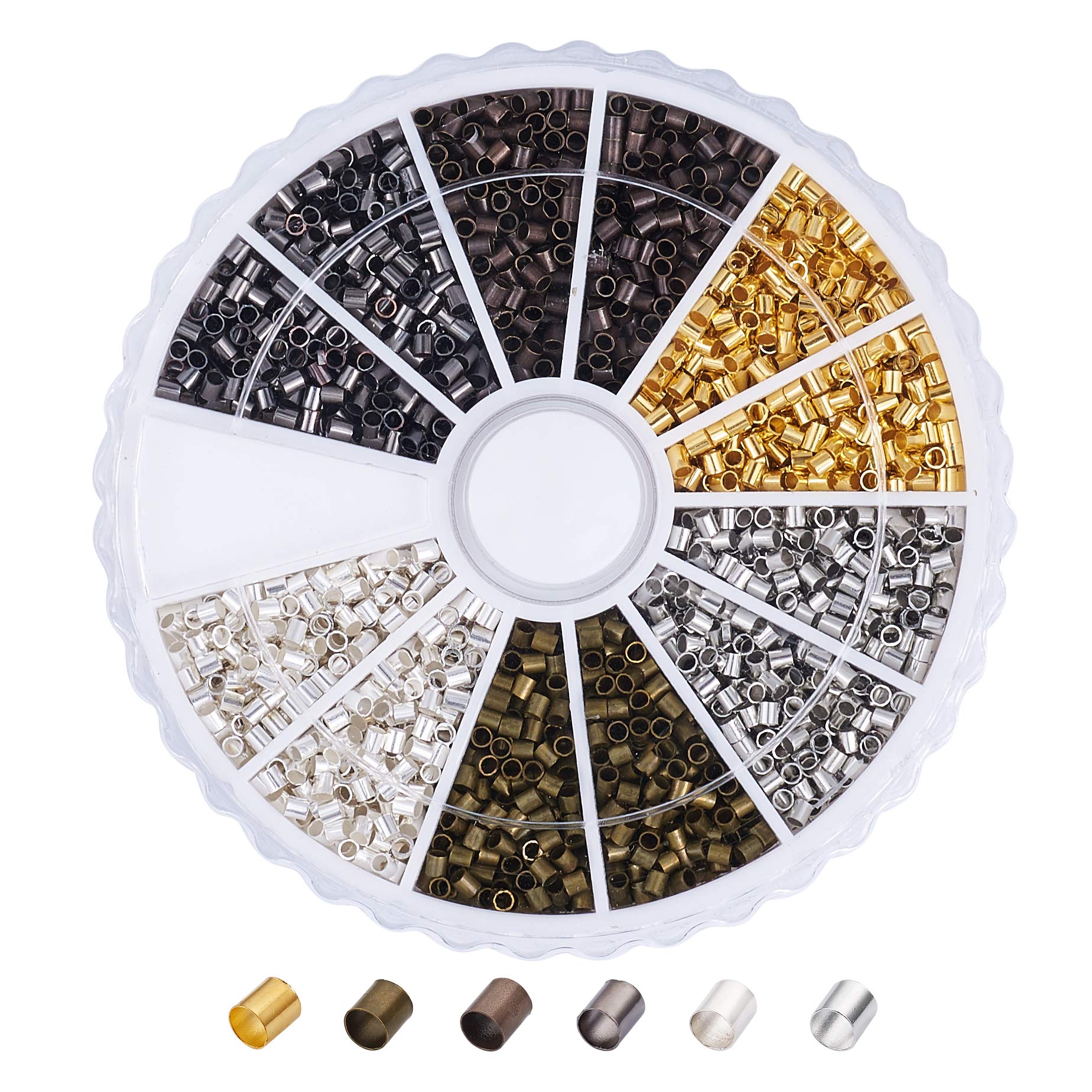 Craftdady 3300Pcs Brass Tube Crimp Beads Cord End Caps for Earring Bracelet Necklace Making, 6 Colors, 1.5x1.5mm, Hole: 1mm