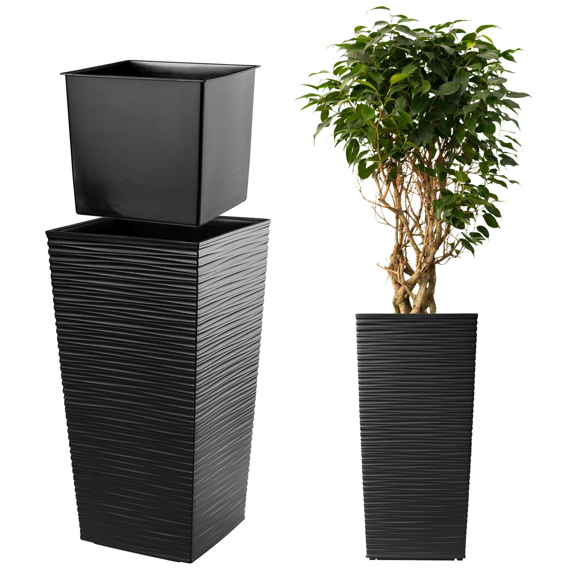 KADAX Macetero Alto de Diseño Moderno para Plantas de Interior y Exterior, Maceta Grande de Plástico, Jardinera Alta (Crema, Texturizado, 68 cm) — view 32