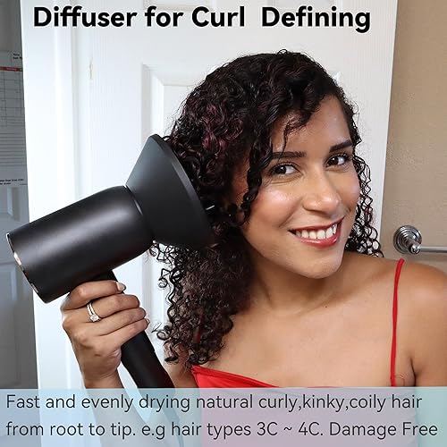 Miniatura 4 de NITION Secadores de pelo compactos potentes de 1875 vatios con difusor, concentrador. Secador de pelo pequeño para un secado rápido y suave. LED 3