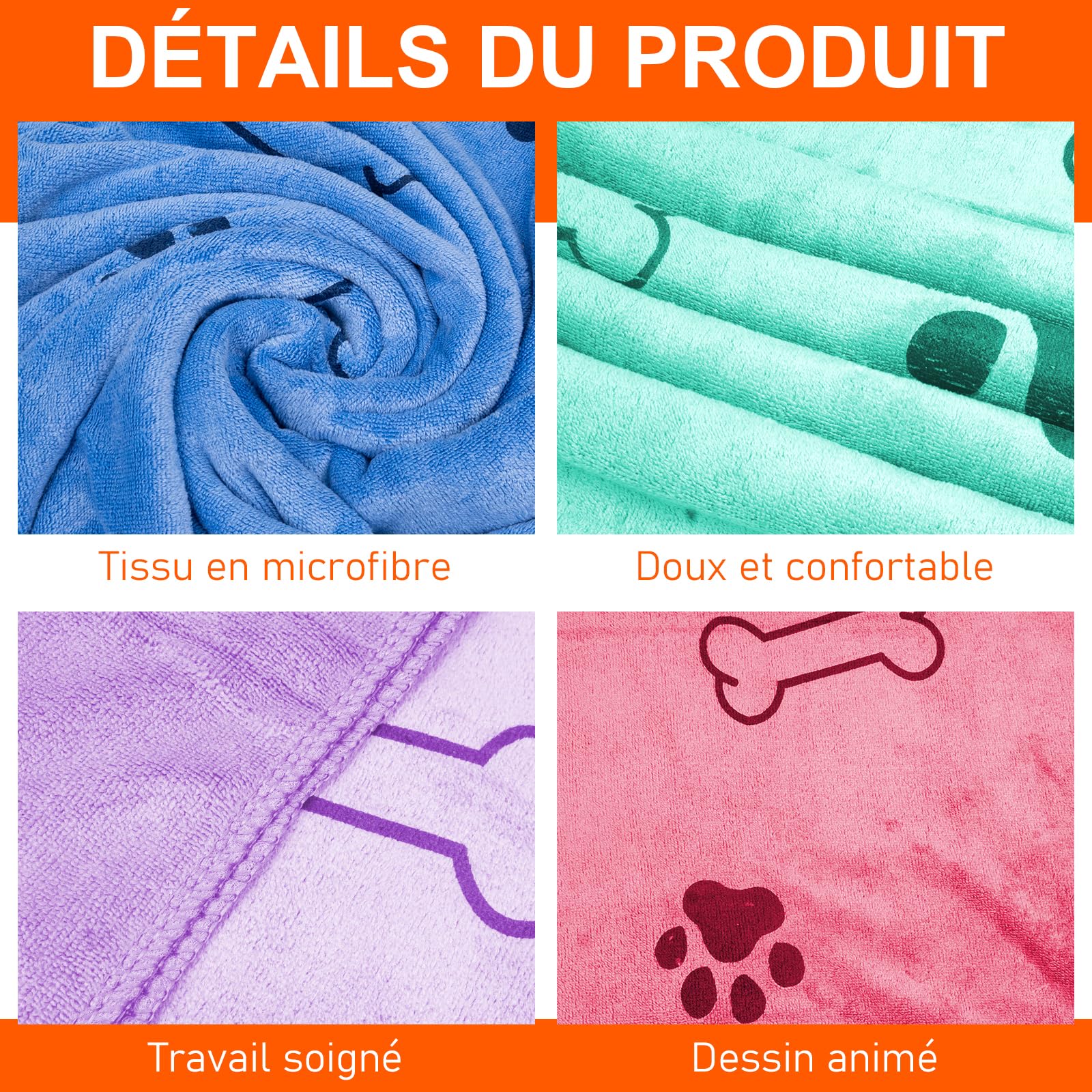 Lot de 8 Serviettes pour Chien en Microfibre 140 x 70 cm | Grandes Serviettes Douces, Super Absorbantes et à Séchage Rapide pour Bain de Chiens, Chats et Animaux de Compagnie