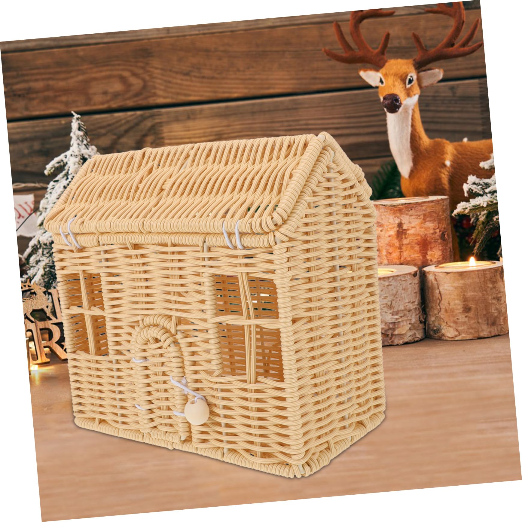 GALPADA Cesta de Dulces Navideña Tejida Mano con Asa de Ratán Sintético Cesta de Casa Decorativa para Bodas Showers y Festividades