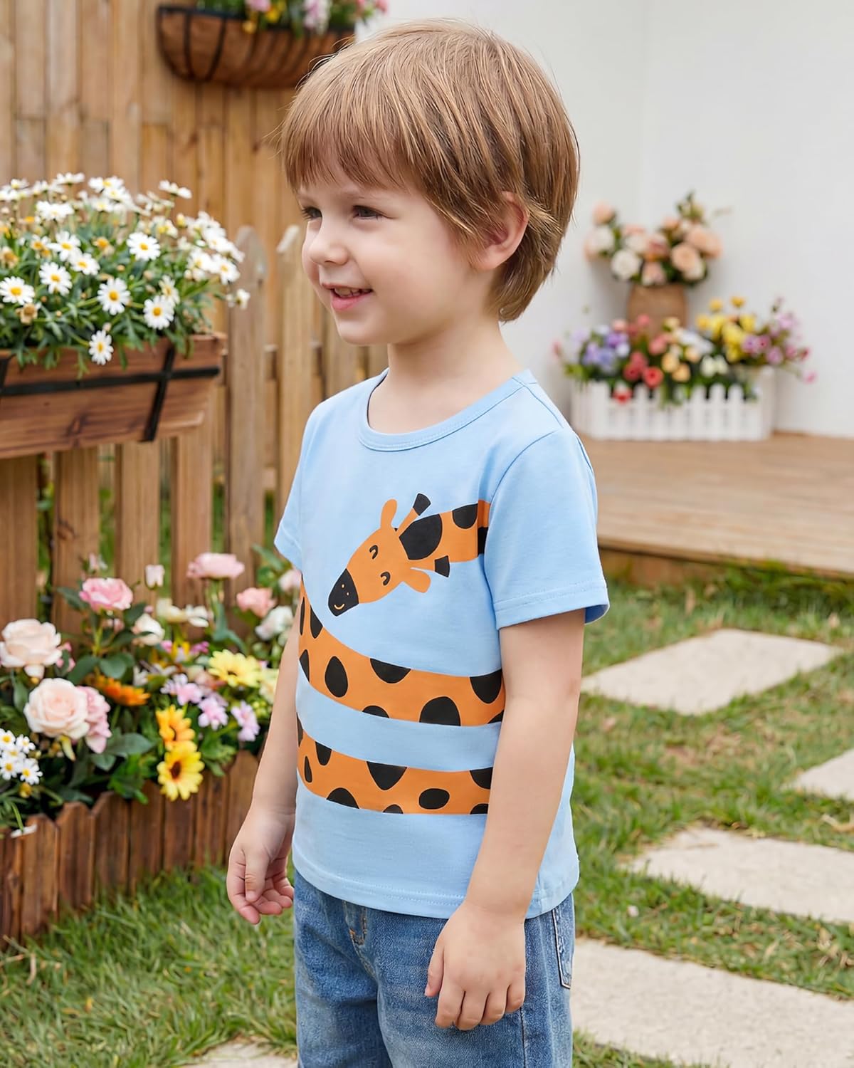 Jecson Toddler Boy Shirts Summer Short Sleeve T-Shirts Cotton Casual Graphic Crewneck Top Tees 4-Pack for 2-5 Years - Image 4