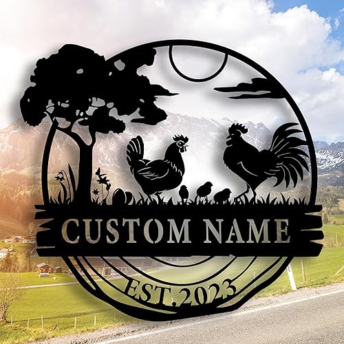 Miniatura 2 de Letreros de metal personalizados para gallinero, letrero de gallinero personalizado, letrero de granja de pollo, letrero de gallinero con nombre de