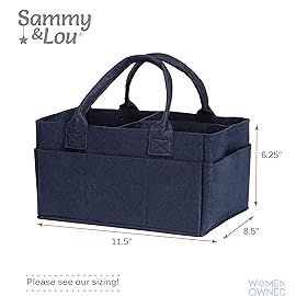Sammy & Lou Diaper Caddy Organizer - Collapsible Tote Bag with Handles - Organizer for Diapers, Wipes & Baby Changing Supplies - Felt Storage Organizing Bin for Car, Desk, Nursery (Navy Blue)