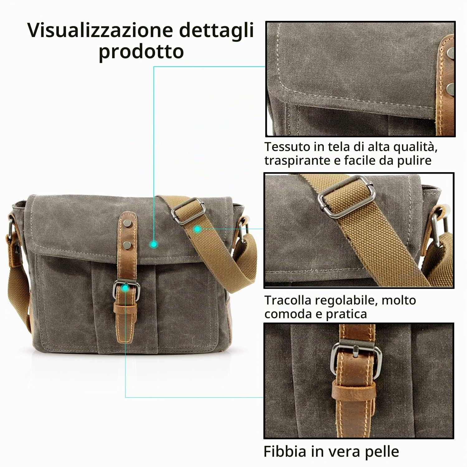 FANDARE Moda Borsa a Tracolla Laptop da 7.9 Pollici Piazza Affari Studente Viaggio Portatile Uomo Multifunzione Envelope Crossbody Bag Traspirante Tela Verde