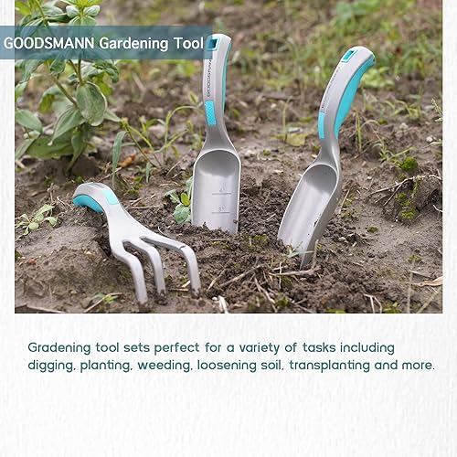 Miniatura 7 de GOODSMANN - Juego de herramientas de jardín, herramientas manuales de aluminio fundido a presión, 3 piezas, incluye paleta de mano, paleta de