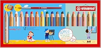 Multi-Talented Pencil woody 3 in 1 - Pack of 18 - Assorted Standard and Pastel Colors with Sharpener and Paint Brush